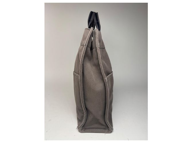 Vintage Hermès Canvas Tote Tasche grau schwarz - Ansicht 10