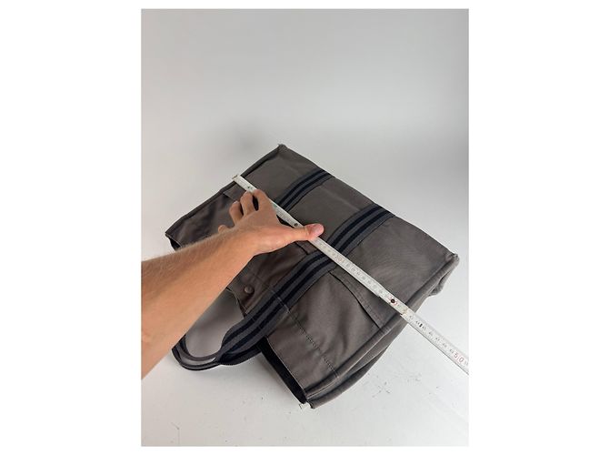 Vintage Hermès Canvas Tote Tasche grau schwarz - Ansicht 12