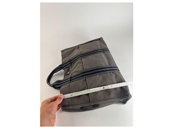 Vintage Hermès Canvas Tote Tasche grau schwarz - Ansicht 13