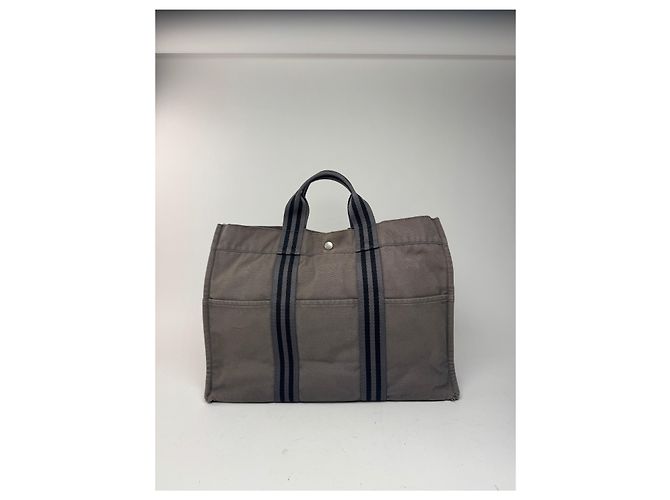 Vintage Hermès Canvas Tote Tasche grau schwarz - Ansicht 14