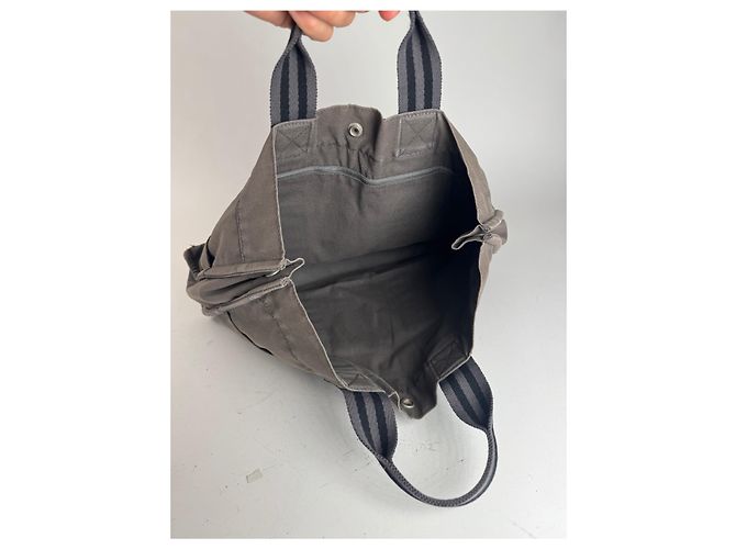 Vintage Hermès Canvas Tote Tasche grau schwarz - Ansicht 2