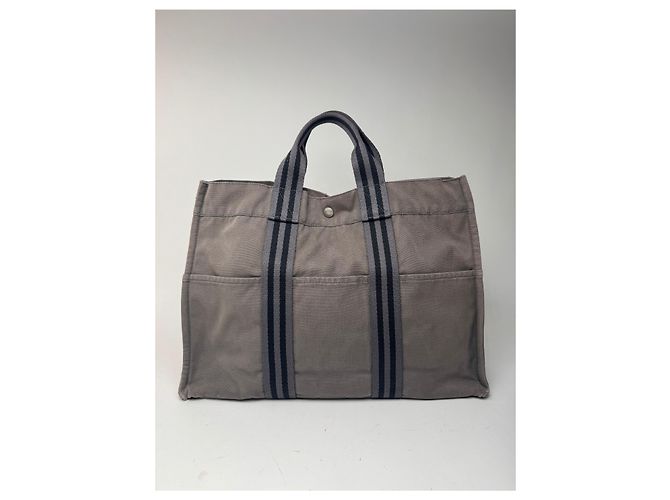 Vintage Hermès Canvas Tote Tasche grau schwarz - Ansicht 5