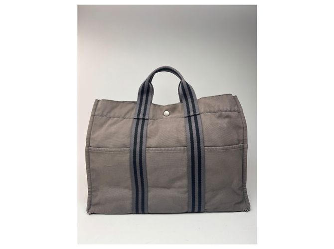 Vintage Hermès Canvas Tote Tasche grau schwarz - Ansicht 7
