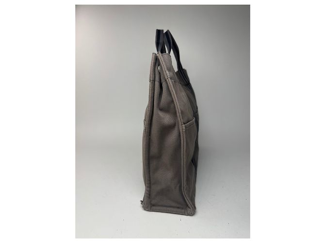 Vintage Hermès Canvas Tote Tasche grau schwarz - Ansicht 8