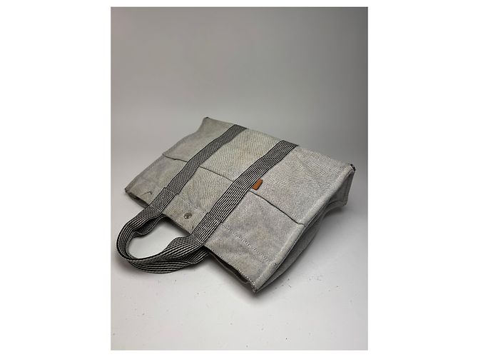 Vintage Hermès Tote Tasche aus weißer Baumwolle - Ansicht 10