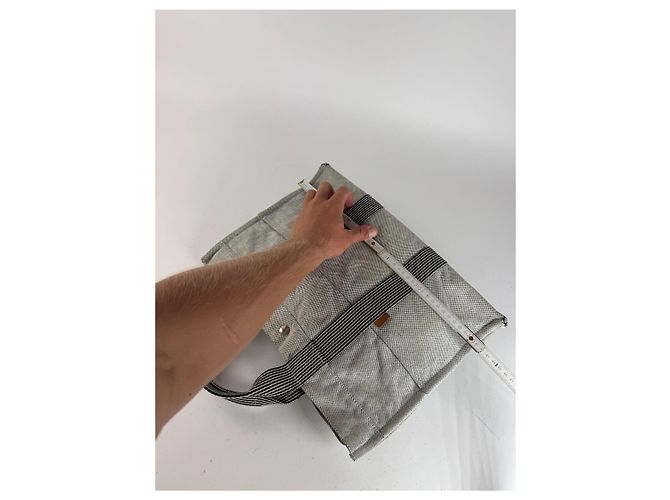 Vintage Hermès Tote Tasche aus weißer Baumwolle - Ansicht 12