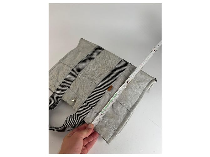 Vintage Hermès Tote Tasche aus weißer Baumwolle - Ansicht 13