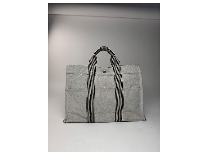 Vintage Hermès Tote Tasche aus weißer Baumwolle - Ansicht 15
