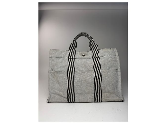 Vintage Hermès Tote Tasche aus weißer Baumwolle - Ansicht 2