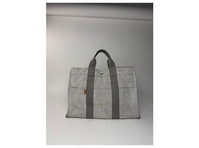 Vintage Hermès Tote Tasche aus weißer Baumwolle - Ansicht 6