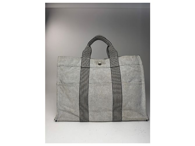 Vintage Hermès Tote Tasche aus weißer Baumwolle - Ansicht 7