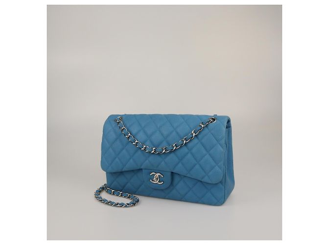 Chanel Blau Gequiltete Kaviar Jumbo Classic Double Flap Tasche - Ansicht 2
