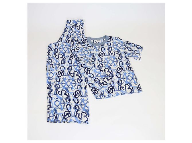 Set top e pantaloni stampati blu/bianco con collo rotondo Hermès - vista 2