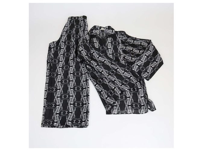 Set di camicia a maniche lunghe e pantaloni stampati nero/bianco Hermès - vista 2