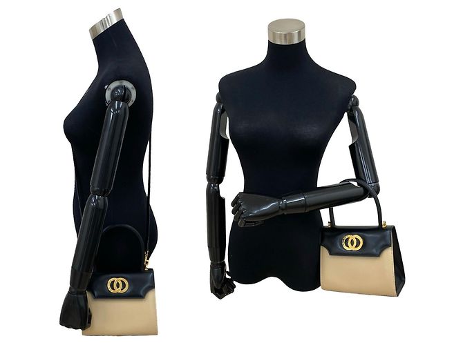 Céline Bolsa de couro de bezerro com hardware de logo circular Celine Preto Bege - vista 2