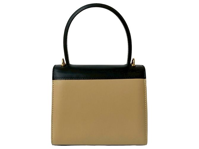 Céline Bolsa de couro de bezerro com hardware de logo circular Celine Preto Bege - vista 3