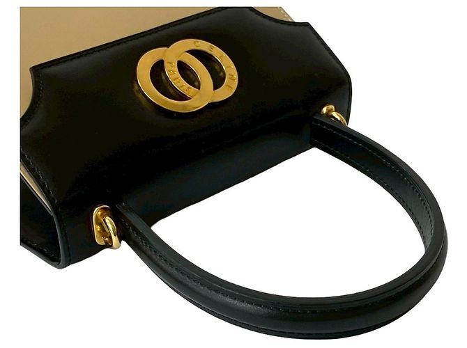 Céline Bolsa de couro de bezerro com hardware de logo circular Celine Preto Bege - vista 4
