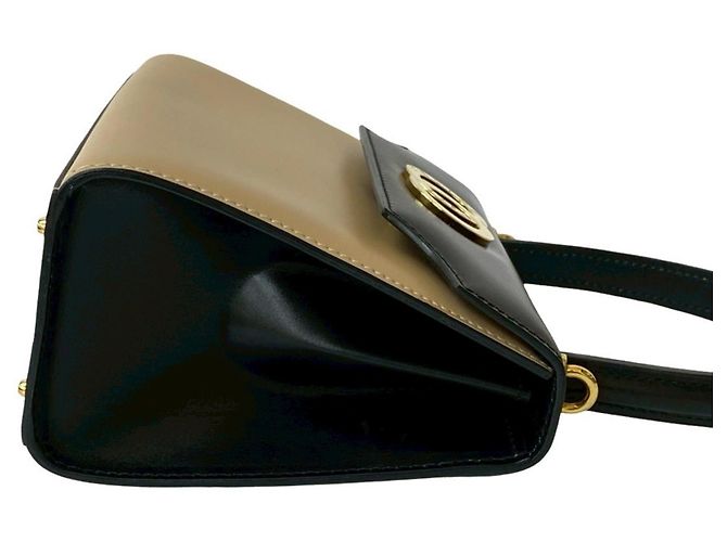 Céline Bolsa de couro de bezerro com hardware de logo circular Celine Preto Bege - vista 6