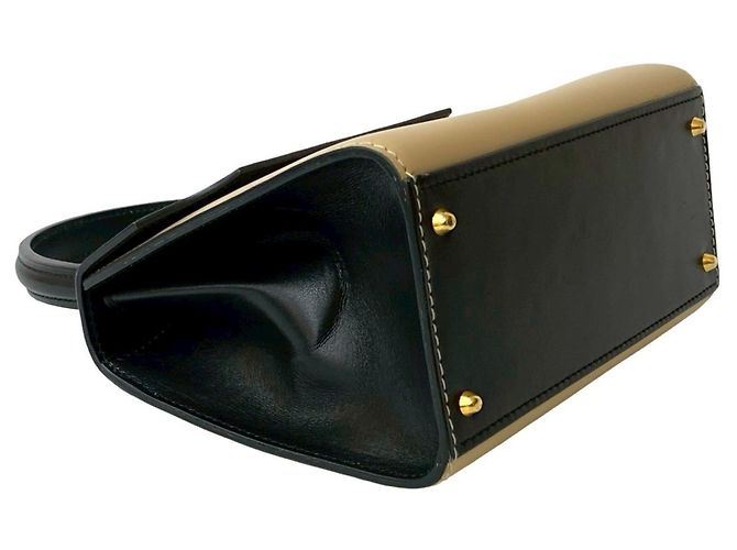 Céline Bolsa de couro de bezerro com hardware de logo circular Celine Preto Bege - vista 7