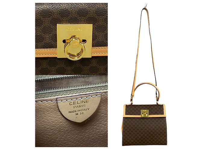 Céline Borsa a mano Celine Macadam Blason Triomphe Marrone - vista 3