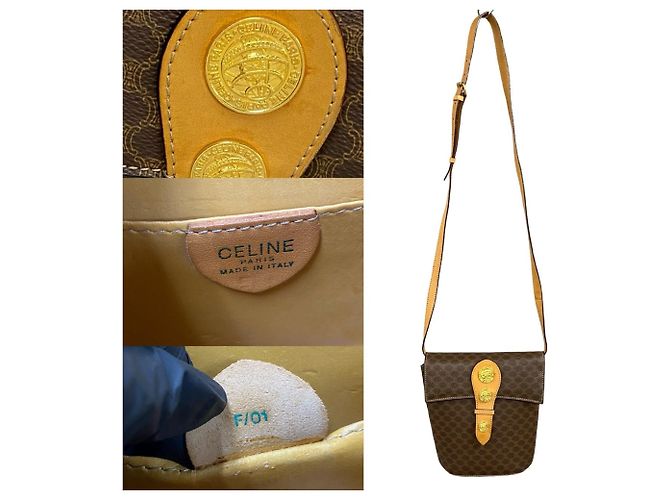 Céline Borsa a spalla in pelle Celine Macadam Blason Triomphe con motivo medaglia e moneta Marrone - vista 3
