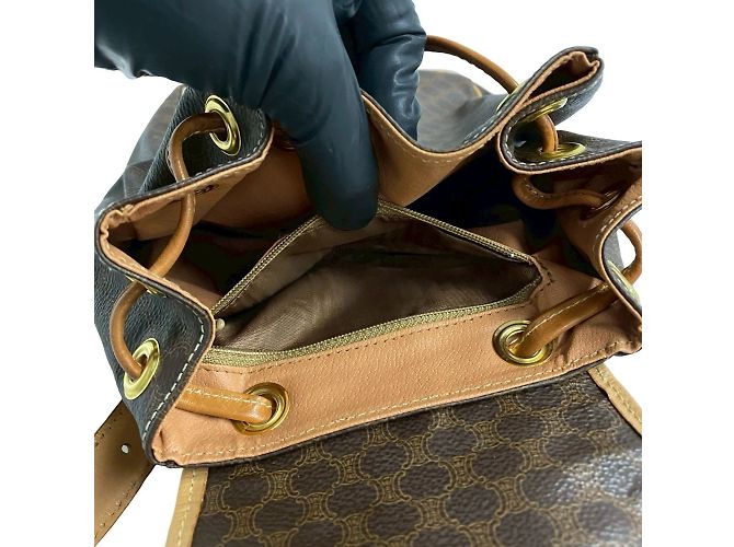 Céline Celine Macadam Blason Triomphe Print Leather Backpack Brown - view 9