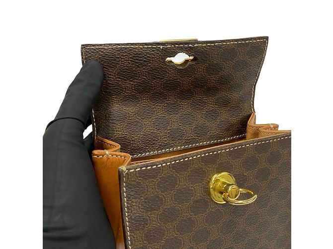 Céline Mini borsa in pelle con hardware Celine Macadam Blason Marrone - vista 8