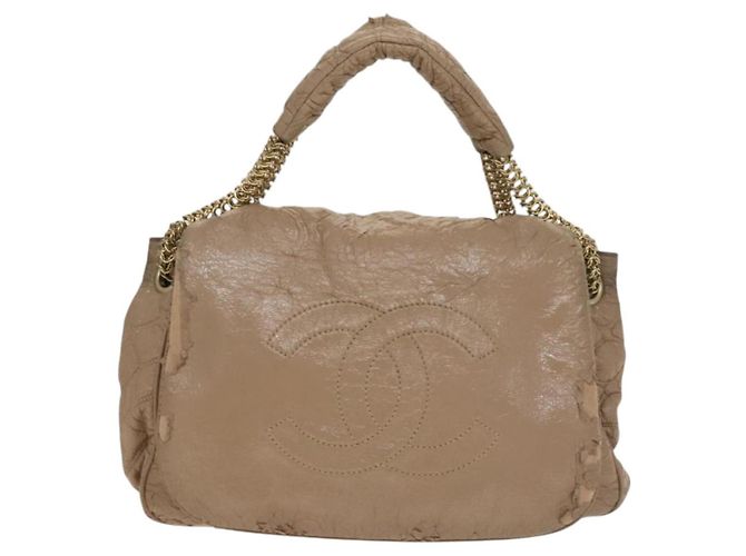 Bolsa de Ombro CHANEL em Couro Vinilado Bege Dourado CC Auth 133615 - vista 13