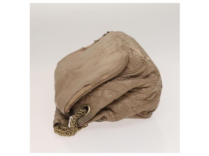 Bolsa de Ombro CHANEL em Couro Vinilado Bege Dourado CC Auth 133615 - vista 4