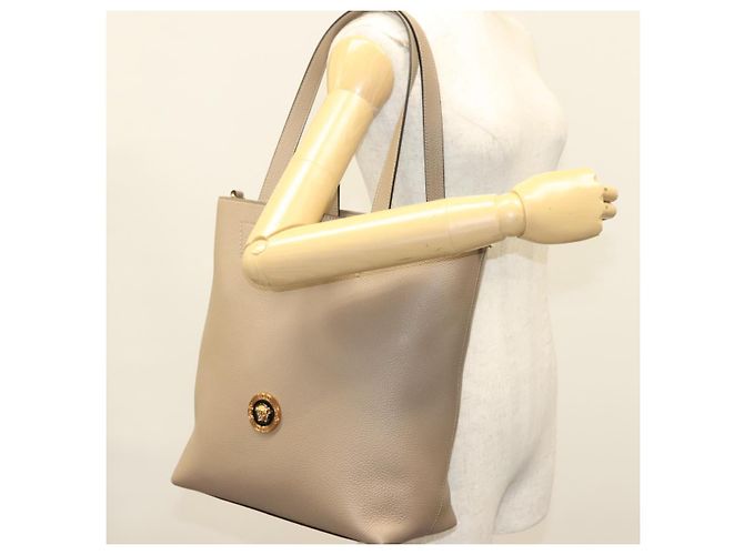 Versace Borsa Tote in Pelle Beige Oro Auth am8882 D'oro - vista 24