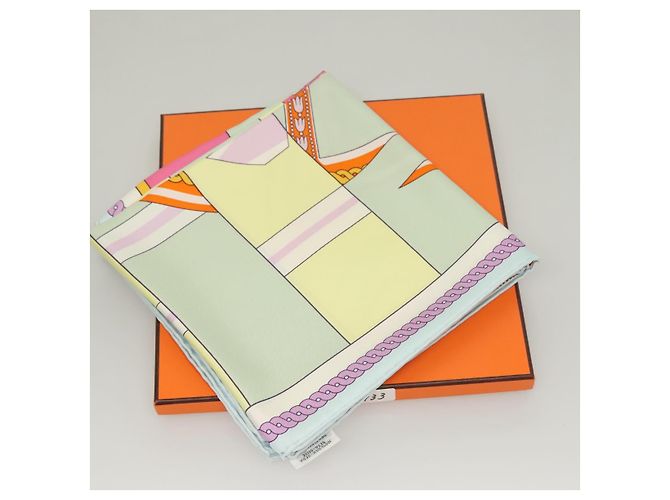 Hermès HERMES Sciarpa Carré 90 "LA BERLINE BAYADERE" Sete Azzurro Chiaro Auth 135933 Blu chiaro - vista 12