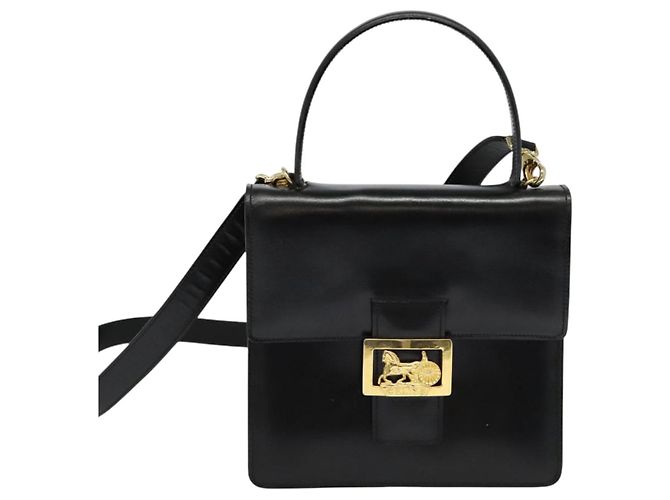 Céline Borsa a mano CELINE in pelle 2 in 1 nera e oro Auth sw1250 Nero D'oro - vista 13