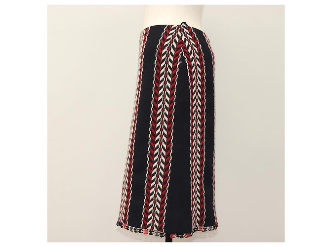 Falda CHANEL Tweed Marino Rojo CC Auth 132997M Roja Azul marino - vista 3