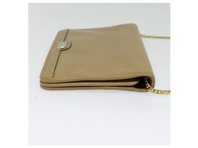 Borsa a Spalla con Catena in Pelle Beige Oro Christian Dior Auth ep9978 D'oro - vista 4