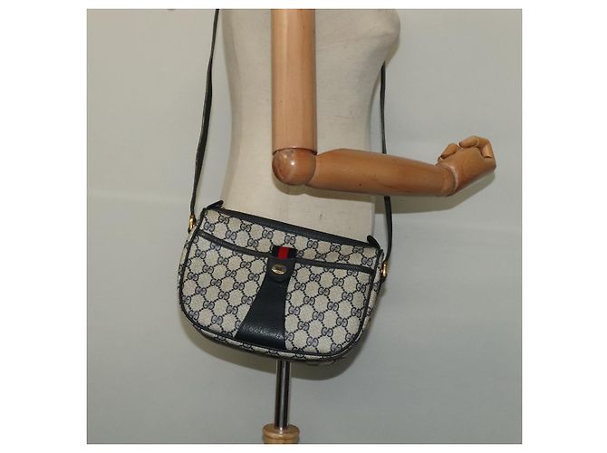 GUCCI GG Supreme Sherry Line Shoulder Bag PVC Navy Gold 89 02 032 Auth yk18894 Red Golden Navy blue - view 22