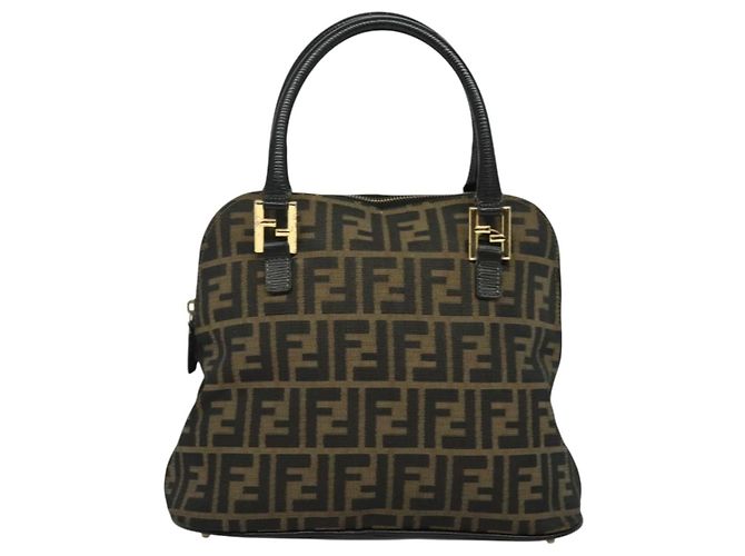 Borsa a mano in tela Zucca FENDI 2 in 1 Nero Marrone oro Auth 133607 D'oro - vista 13