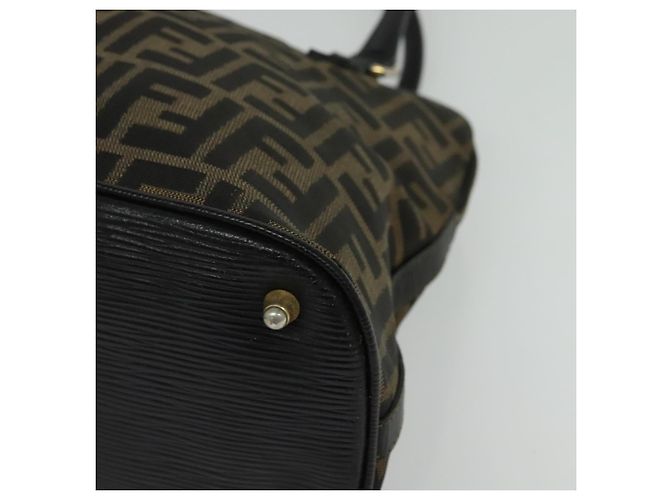 Borsa a mano in tela Zucca FENDI 2 in 1 Nero Marrone oro Auth 133607 D'oro - vista 14
