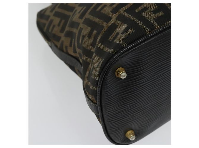 Borsa a mano in tela Zucca FENDI 2 in 1 Nero Marrone oro Auth 133607 D'oro - vista 15