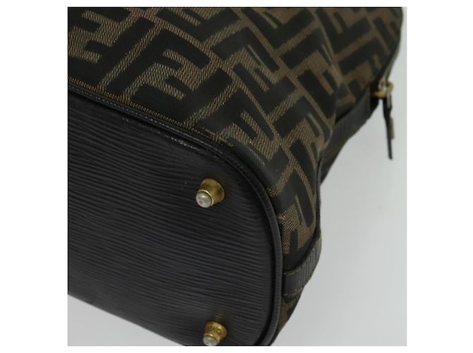 Borsa a mano in tela Zucca FENDI 2 in 1 Nero Marrone oro Auth 133607 D'oro - vista 16