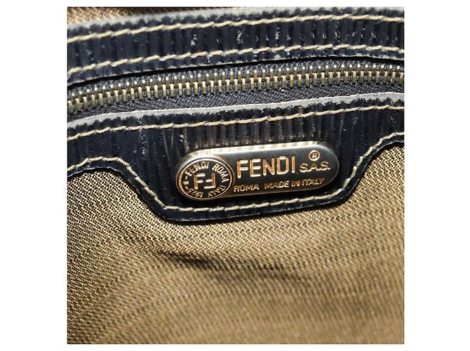 Borsa a mano in tela Zucca FENDI 2 in 1 Nero Marrone oro Auth 133607 D'oro - vista 17