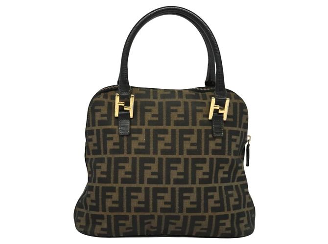 Borsa a mano in tela Zucca FENDI 2 in 1 Nero Marrone oro Auth 133607 D'oro - vista 2
