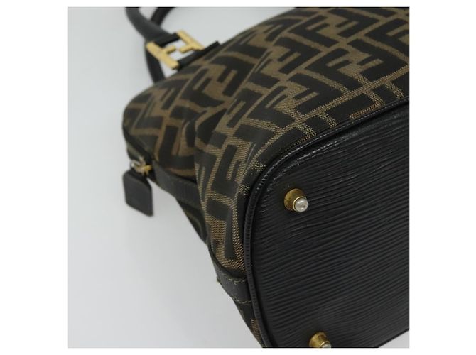 Borsa a mano in tela Zucca FENDI 2 in 1 Nero Marrone oro Auth 133607 D'oro - vista 9