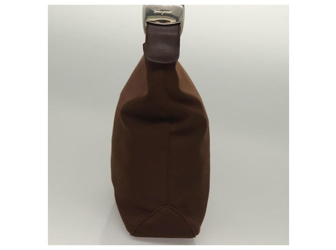 Borsa a Spalla Vala in Tela Marrone Argento di Salvatore Ferragamo Auth bs28308 - vista 3
