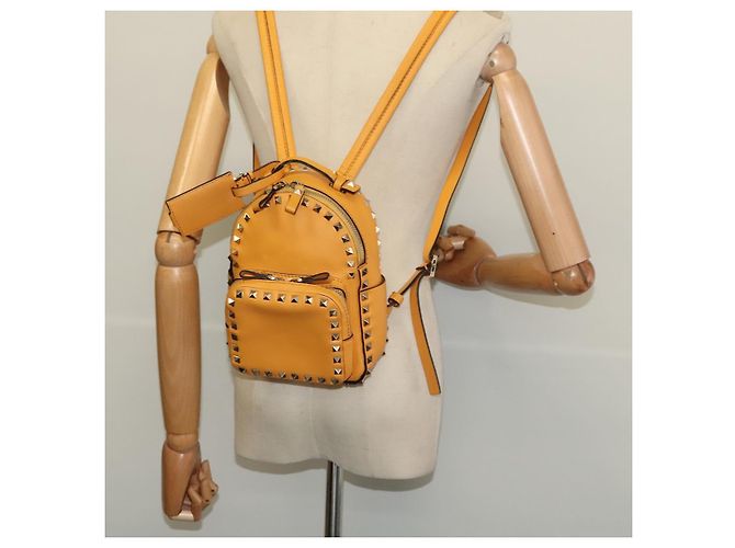 Sac à dos en cuir Valentino avec clous jaune argent authentique BA3815 Argenté - vue 22