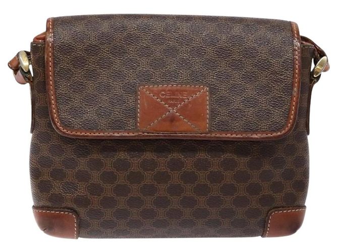 Céline Borsa a Spalla in Tela Macadam CELINE PVC Marrone Oro Auth 133924 D'oro - vista 13