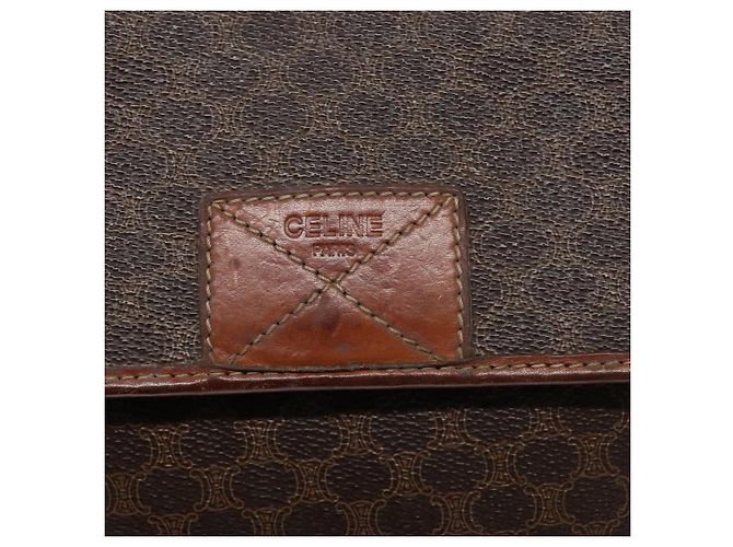 Céline Borsa a Spalla in Tela Macadam CELINE PVC Marrone Oro Auth 133924 D'oro - vista 17
