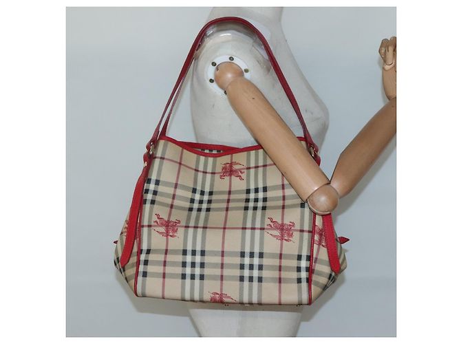 Burberry Borsa a Spalla Nova Check PVC Beige Oro Auth 133163 D'oro - vista 18
