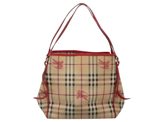 Burberry Borsa a Spalla Nova Check PVC Beige Oro Auth 133163 D'oro - vista 2