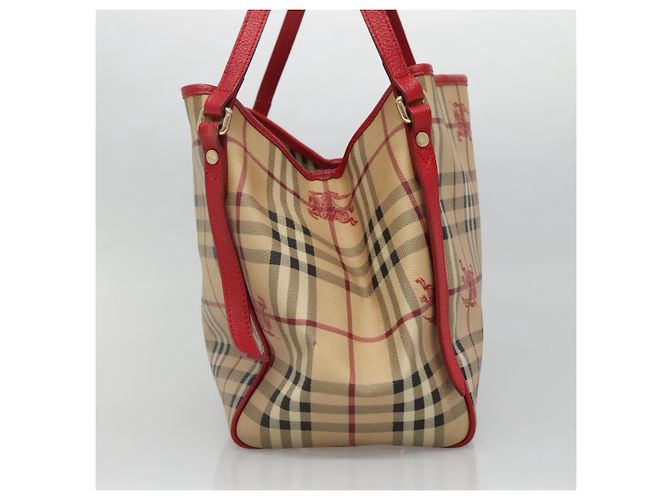 Burberry Borsa a Spalla Nova Check PVC Beige Oro Auth 133163 D'oro - vista 3