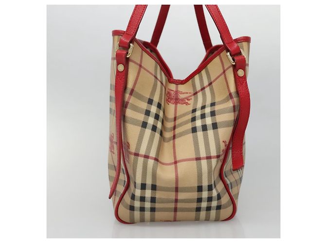 Burberry Borsa a Spalla Nova Check PVC Beige Oro Auth 133163 D'oro - vista 4